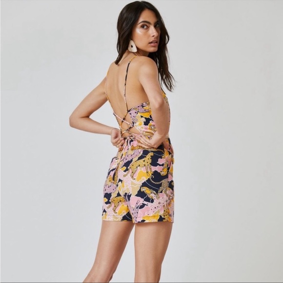 Maeve Anthropologie NEW Cheetah Parrot Print Tie Back Mini Romper - Picture 2 of 7